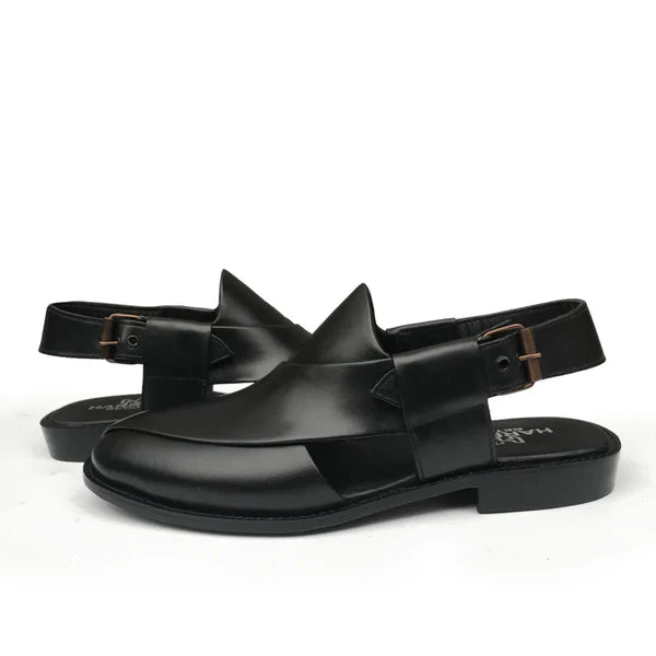 Classic Black Markhor Peshawari Chappal with Back Strap