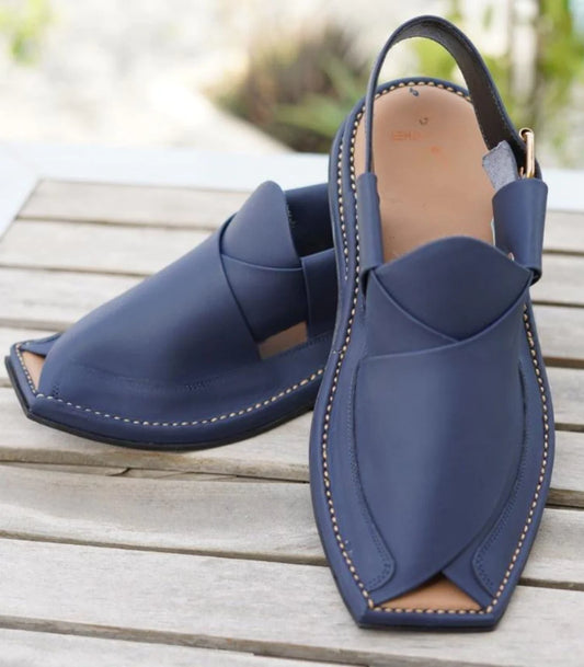 Luxury Zalmi Blue leather Peshawari Chappal