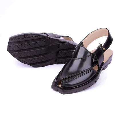 Black Narozi Saynthatic Leathar Peshawari Chappal -10