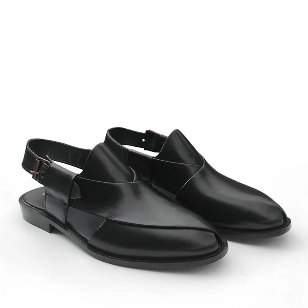 Classic Black Markhor Peshawari Chappal with Back Strap