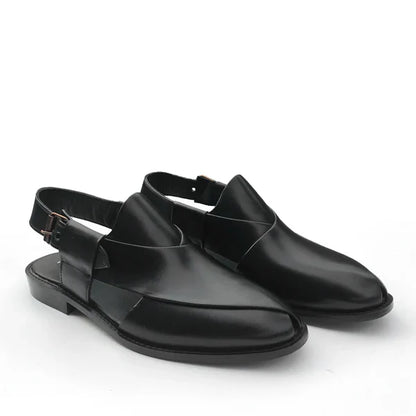 Classic Black Markhor Peshawari Chappal with Back Strap