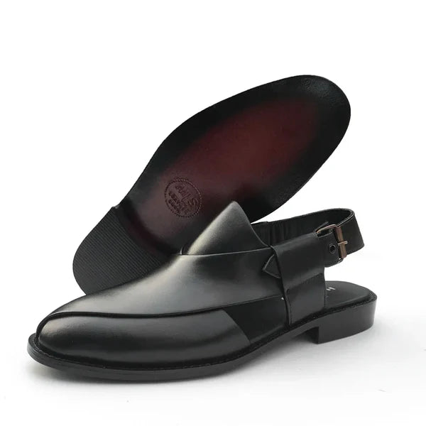 Classic Black Markhor Peshawari Chappal with Back Strap