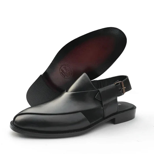 Classic Black Markhor Peshawari Chappal with Back Strap