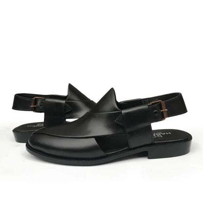 Classic Black Markhor Peshawari Chappal with Back Strap