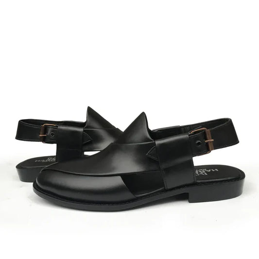 Classic Black Markhor Peshawari Chappal with Back Strap