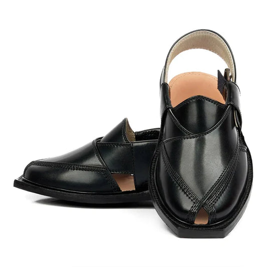Black Narozi Saynthatic Leathar Peshawari Chappal -10