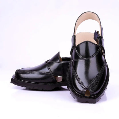 Black Narozi Saynthatic Leathar Peshawari Chappal -10